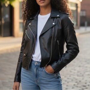 Tommy Hilfiger Black Leather Moto Jacket